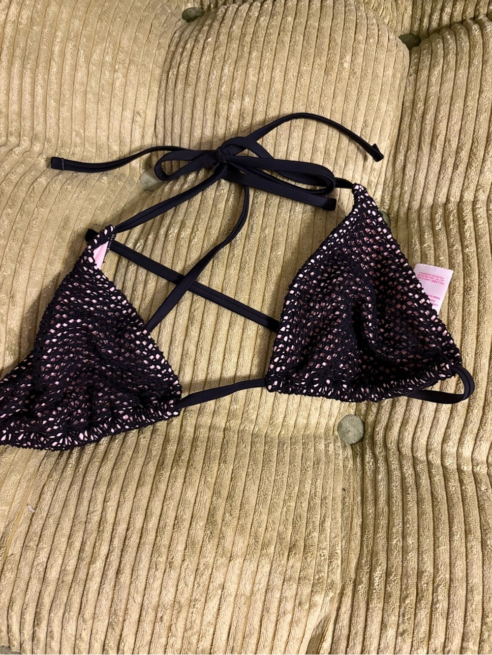 No Boundaries Black Crochet Triangle Bikini Top